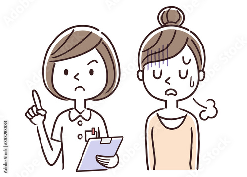 ベクターイラスト素材：看護師の女性と落ち込む女性
