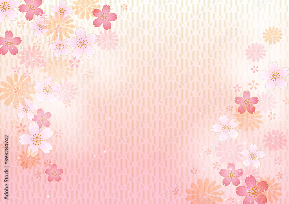 Japanese style かわいい和風の桜 ピンク色の背景素材