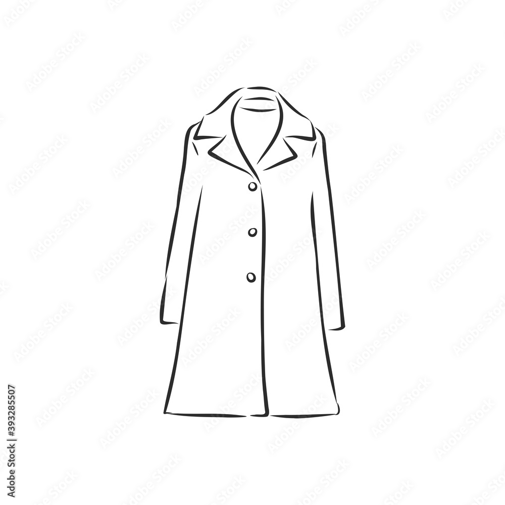 Women's coat, Fashion flat sketch. Technical drawing women's coat, vector sketch illustration Women's coat, Fashion flat sketch. Technical drawing women's coat, vector sketch illustration