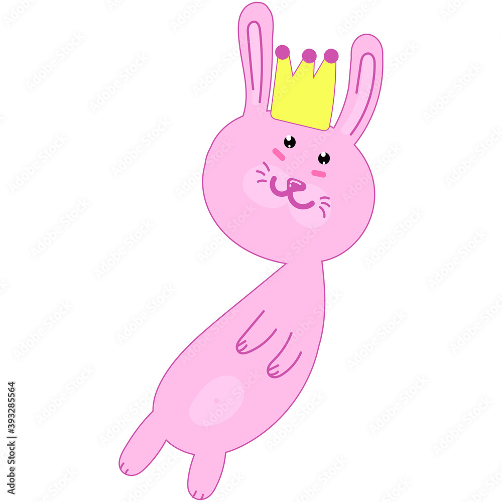 cute pink bunny princess in crown, vector childrens illustration, kawaii drawing cute pink bunny princess in crown, vector childrens illustration, kawaii drawing