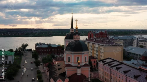 Landscape of an ancient city in the evening light, video from a quadrocopter