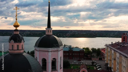 Landscape of an ancient city in the evening light, video from a quadrocopter