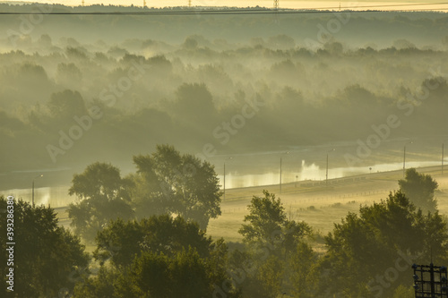 dawn over the cable car across the river