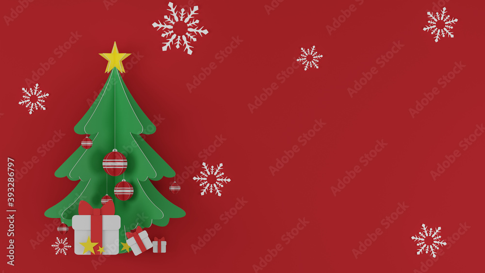 Merry Christmas and Happy new year on red background.Creative design paper art and craft style.Minimal cover sweet pastel color. 3D illustration Merry Christmas and Happy new year on red background.Creative design paper art and craft style.Minimal cover sweet pastel color. 3D illustration