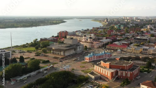 Landscape of an ancient city in the evening light, video from a quadrocopter