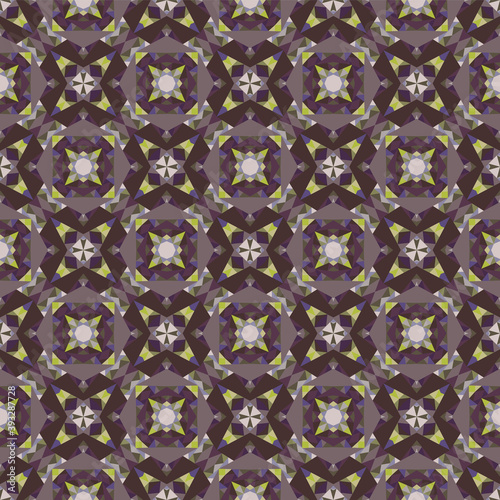 Geometric seamless pattern, ornament, abstract colorful dark background, fashion print small shapes, vector texture for textile, fabric, wrapping paper, decoration.