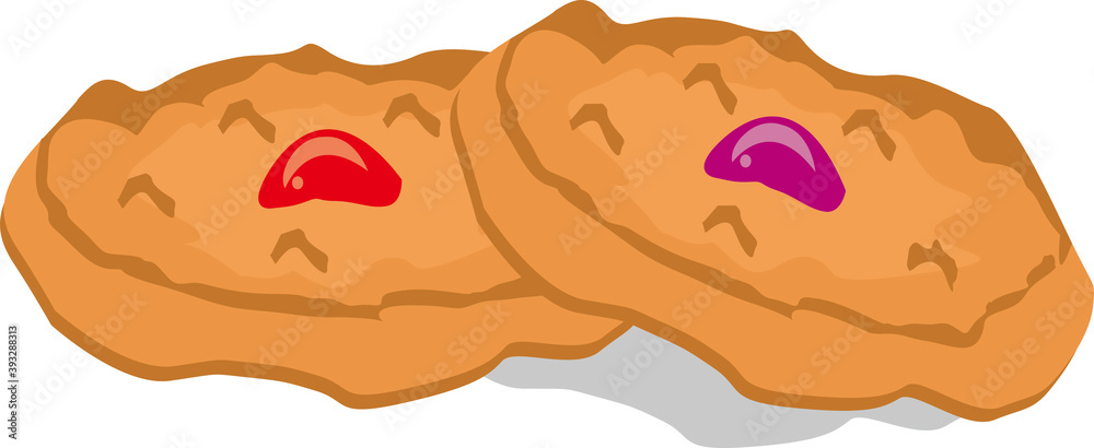 illustration of two cookies with different flavour, red and purple