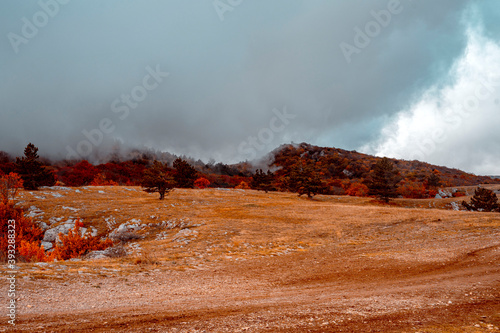 landscape with clouds and sun