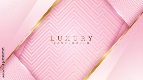 Glittering gold lines overlapping on pink, Luxury background concept, Vector illustration.