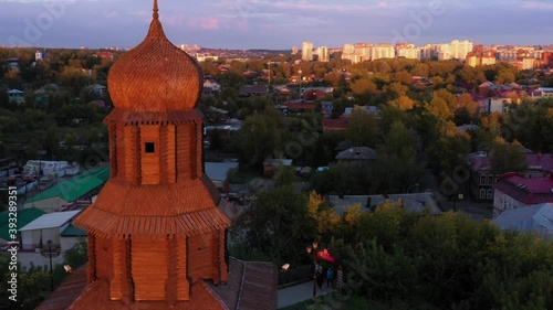 Landscape of an ancient city in the evening light, video from a quadrocopter
