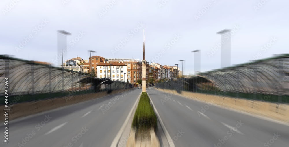 Radial blur on Fernando hue vehicle viaduct in the city of Teruel, Spain, during the covid pandemic without any cars circulating
