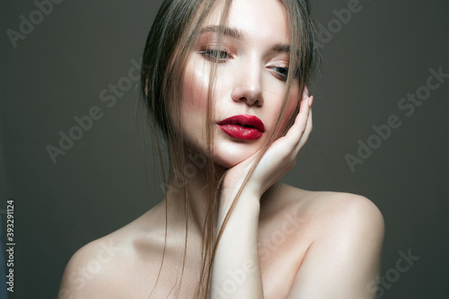 Wallpaper Mural Beauty sensual girl with red lips make-up