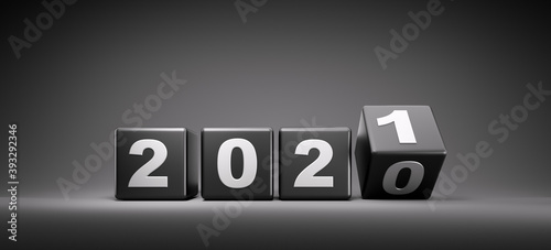 New year 2020 change to 2021 concept - changing black cubes
