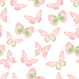 Seamless pattern of butterflies in delicate colors.