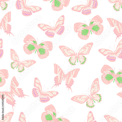 Seamless pattern of butterflies in delicate colors.