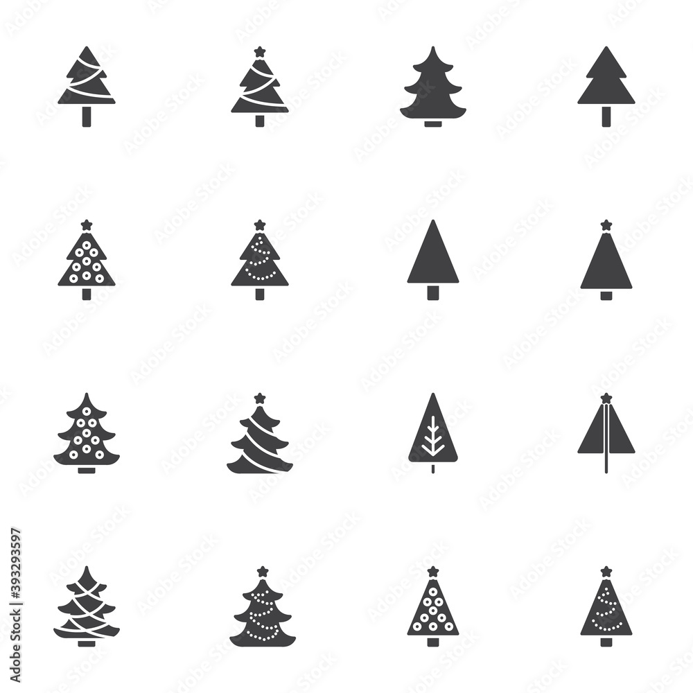 Xmas tree vector icons set, modern solid symbol collection, filled style pictogram pack. Signs, logo illustration. Set includes icons as Christmas tree decoration with star and garland Xmas tree vector icons set, modern solid symbol collection, filled style pictogram pack. Signs, logo illustration. Set includes icons as Christmas tree decoration with star and garland