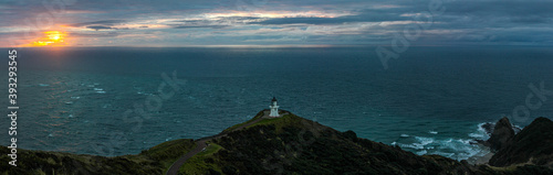 panoramic sunset with lighthouse