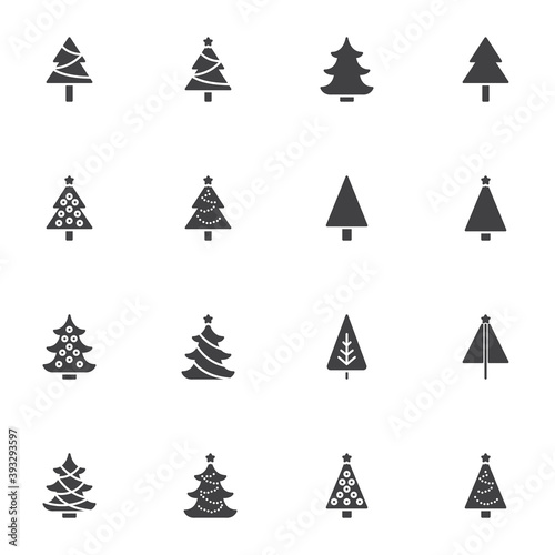Xmas tree vector icons set, modern solid symbol collection, filled style pictogram pack. Signs, logo illustration. Set includes icons as Christmas tree decoration with star and garland