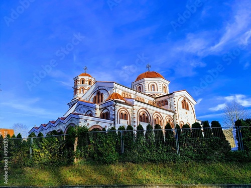 beautiful greek church in front of blue sky near Esslingen, Germany