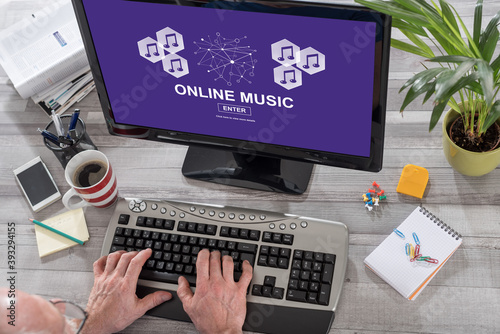 Online music concept on a computer