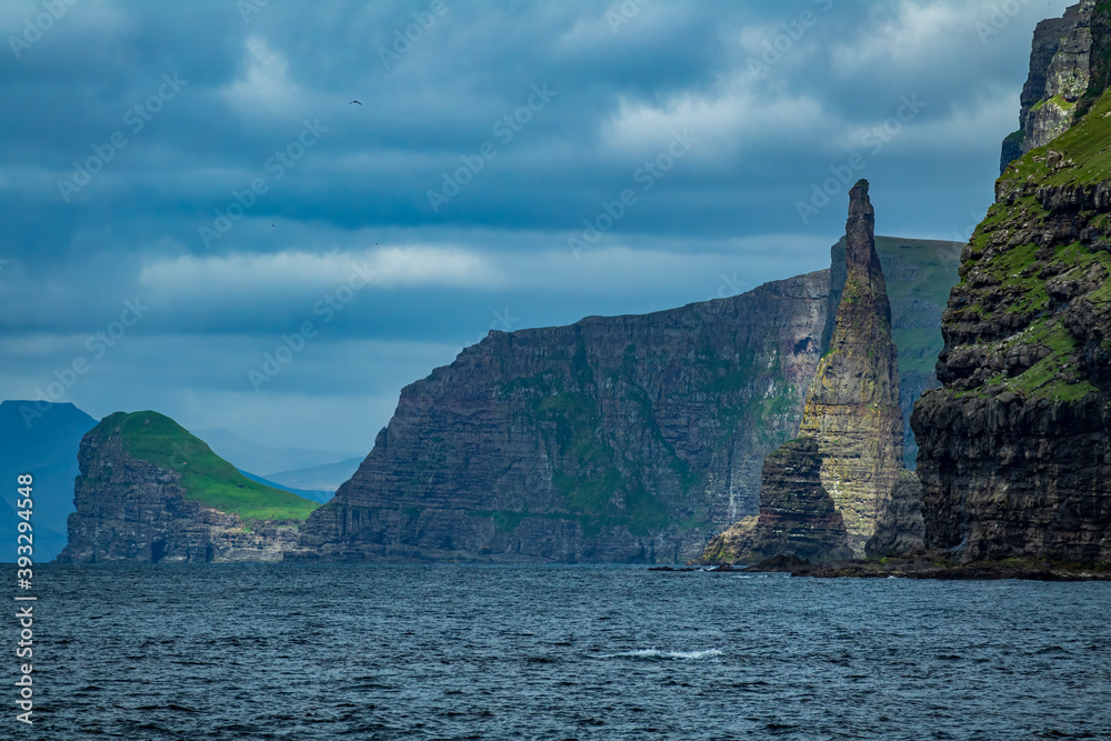 Needle cliffs in the sheer coastline, Faroe Islands