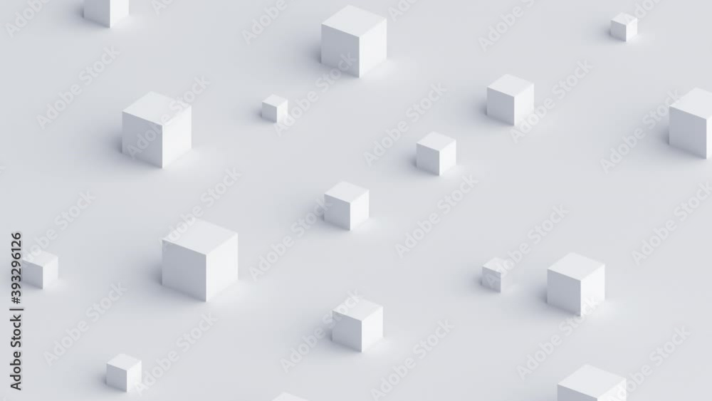 Abstract 3d render, white geometric background with cubes, motion design, 4k seamless looped animation