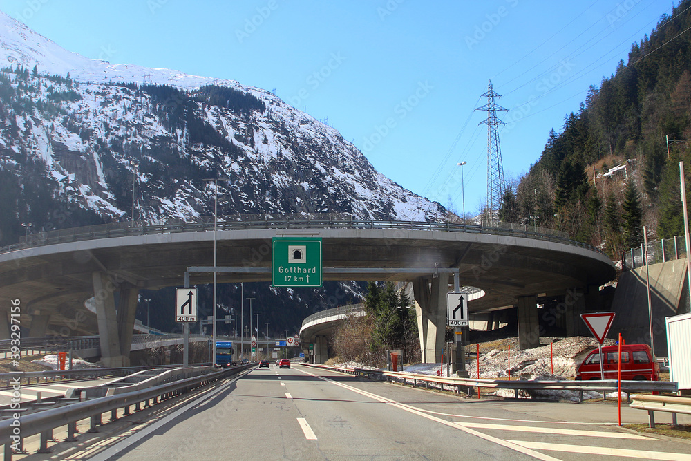 On the motorway A2 to Gotthard road tunnel (Switzerland) Stock-Foto | Adobe  Stock