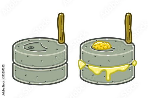 Korean traditional millstone and with beans. Vector illustrations set.