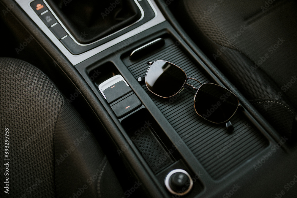 Obraz premium Black interior car center control space