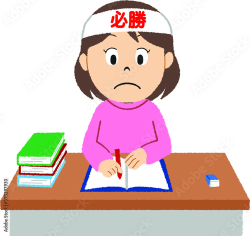 テスト勉強をする女の子のイラスト