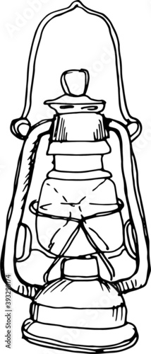 
Lantern, kerosene lamp, winter holidays, new year, christmas. Doodle, sketch, vector hand-drawn illustration. Graphics, engraving style, monochrome on a white background