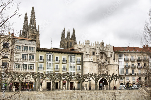 Santa Maria arch with the cathedral in the background in Burgos, Spain