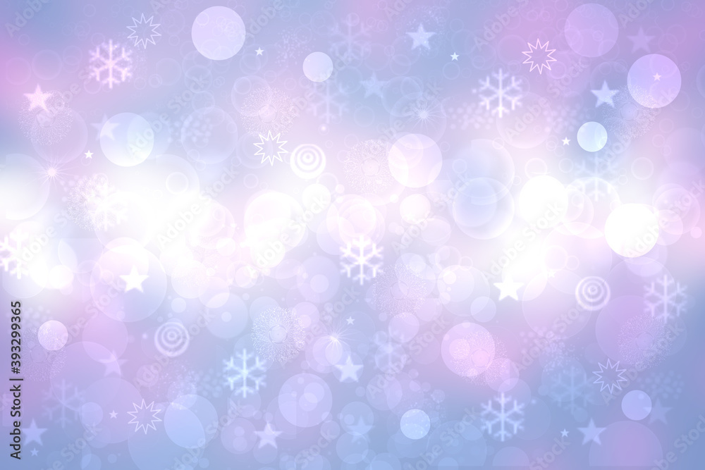 Abstract blurred festive light blue pink winter christmas or Happy New Year background with shiny blue and white bokeh lighted snowflakes and stars. Space for your design. Card concept. Abstract blurred festive light blue pink winter christmas or Happy New Year background with shiny blue and white bokeh lighted snowflakes and stars. Space for your design. Card concept.