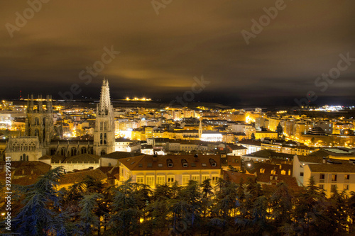 Panoramic of Burgos during the night with views of the cathedral (Spain)