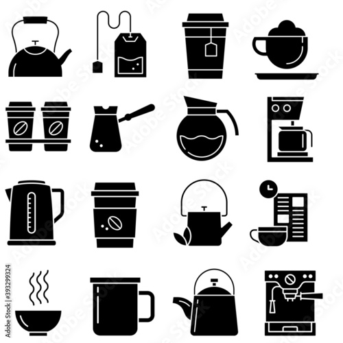 Hot drinks vector icon set. coffee illustration sign collection. tea symbol.