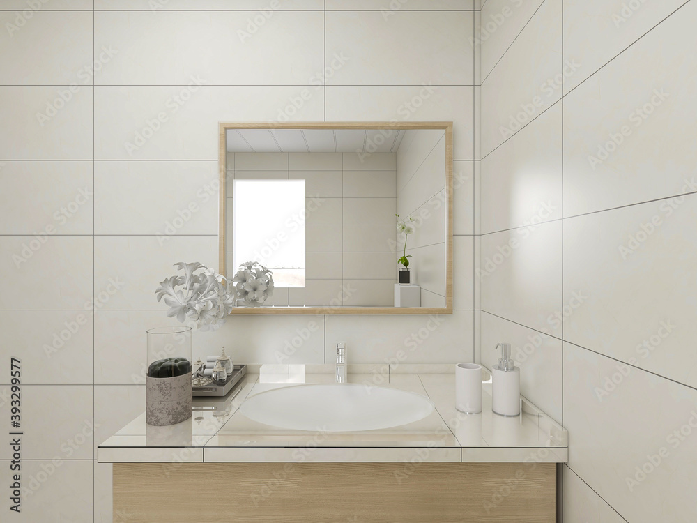 Clean modern residential bathroom and toilet design, which is equipped with washstand, toilet and shower equipment, etc.