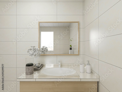 Clean modern residential bathroom and toilet design  which is equipped with washstand  toilet and shower equipment  etc.