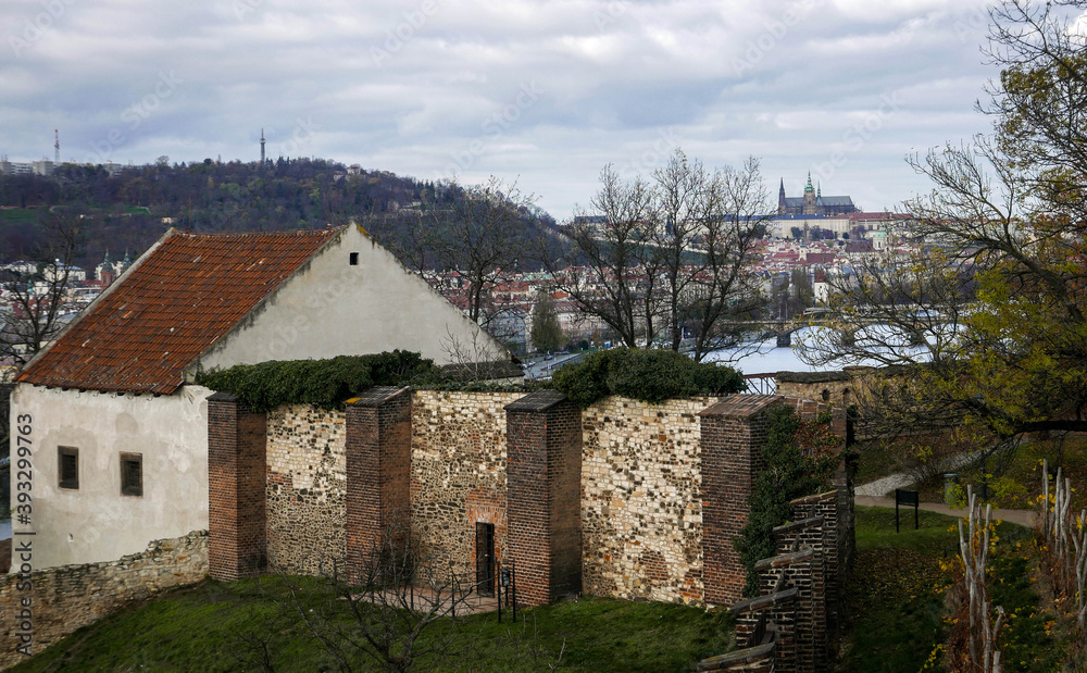 View from Vyšehrad on Prague Castle and the Vltava River in Prague, the capital of the Czech Republic