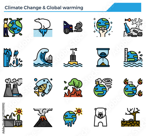 Climate change and global warming icon set.