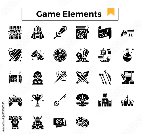 Game elements icon set.