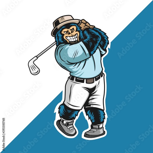 silverback character playing golf. mascot logo. logo character. vector illustration