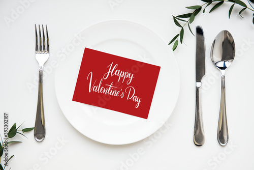 Valentines day card on a plate