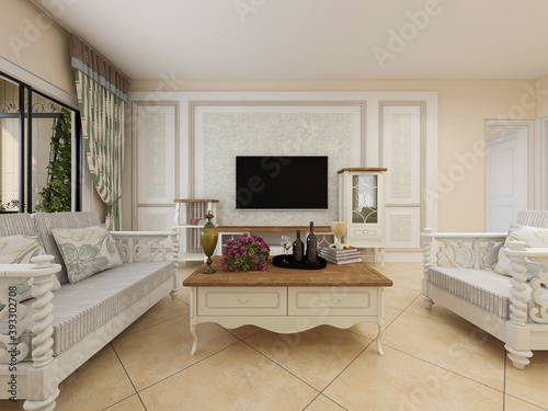  simple modern living room sofa with coffee table, with green plants on the table.