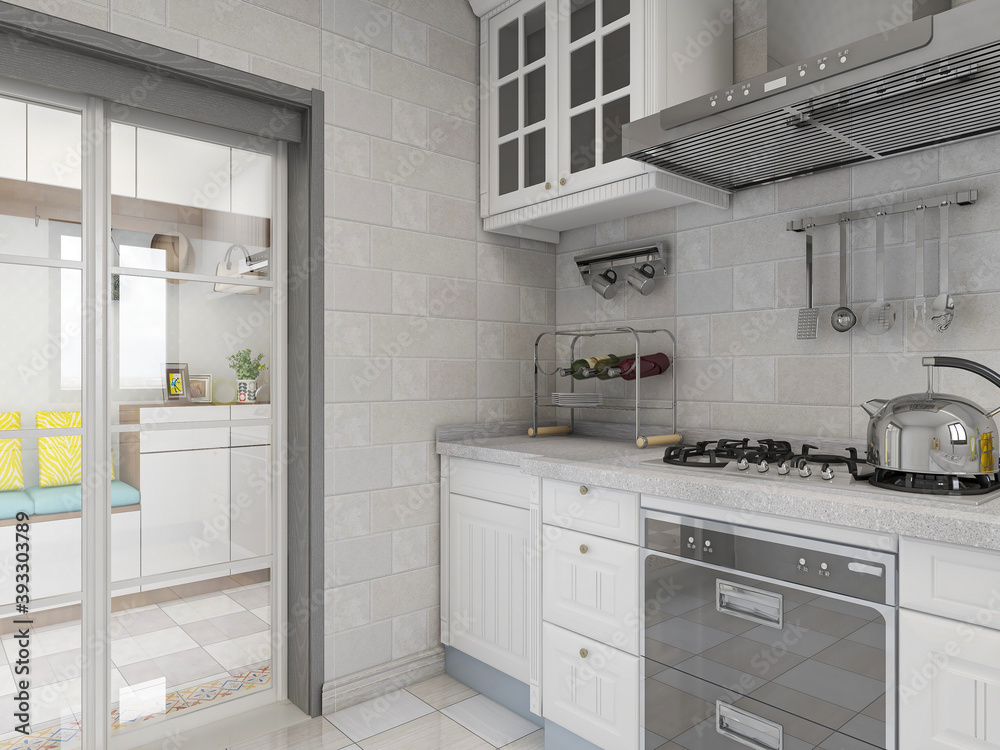 Modern family kitchen design, new cabinets and kitchenware with refrigerators, sunlight from the window. Modern family kitchen design, new cabinets and kitchenware with refrigerators, sunlight from the window.