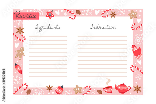 Christmas holiday baking recipe template with ingredients and instructions