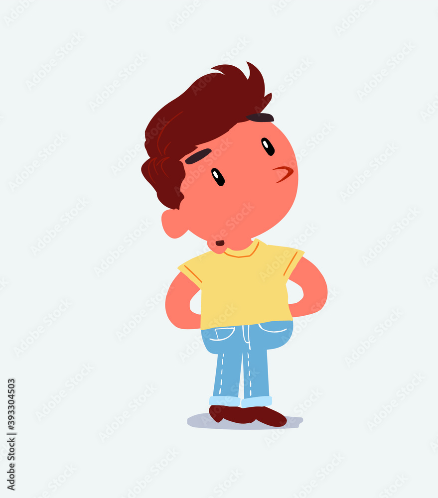 cartoon character of little boy on jeans doubting. cartoon character of little boy on jeans doubting.