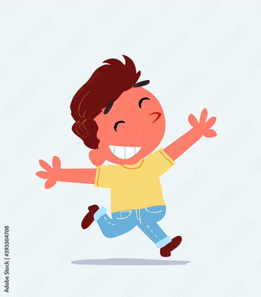 cartoon of little boy on jeans running euphoric. cartoon of little boy on jeans running euphoric.
