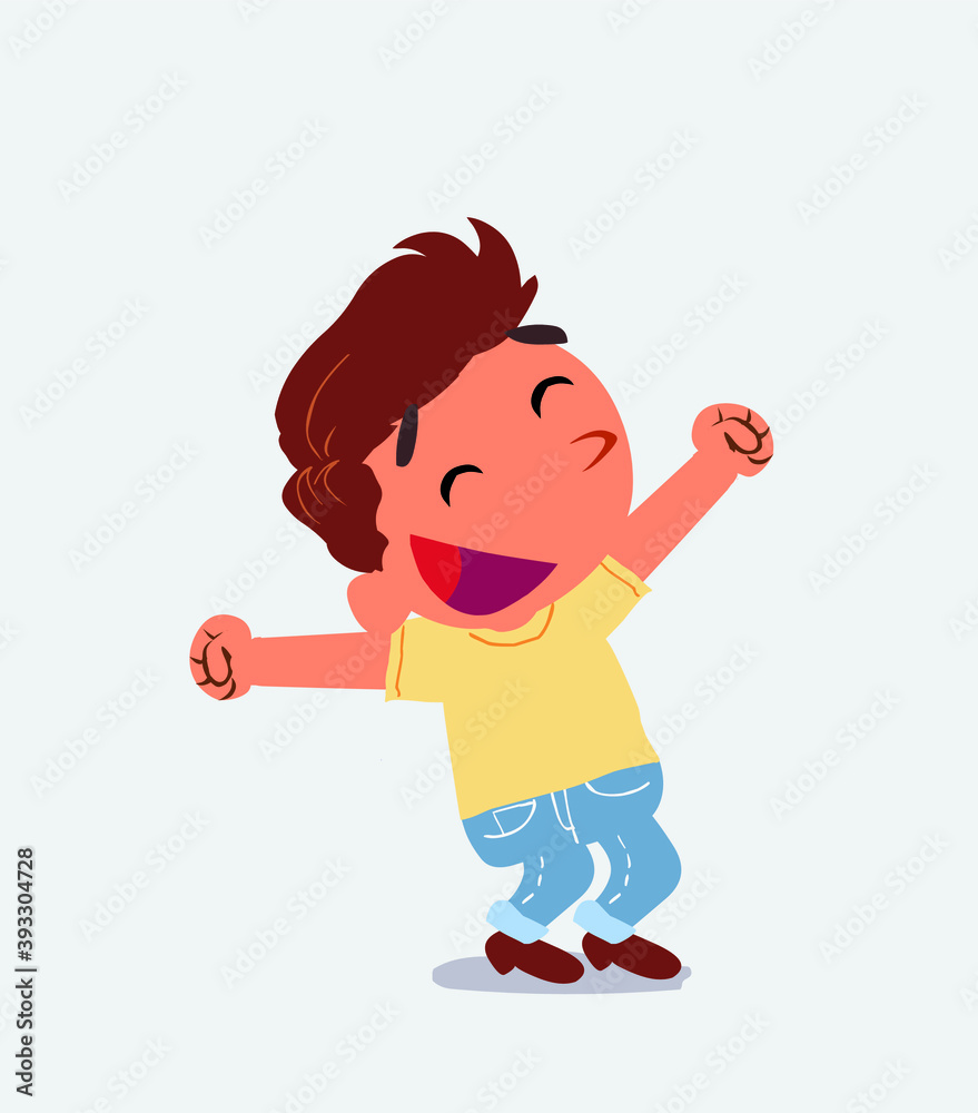 Euphoric cartoon character of little boy on jeans. Euphoric cartoon character of little boy on jeans.