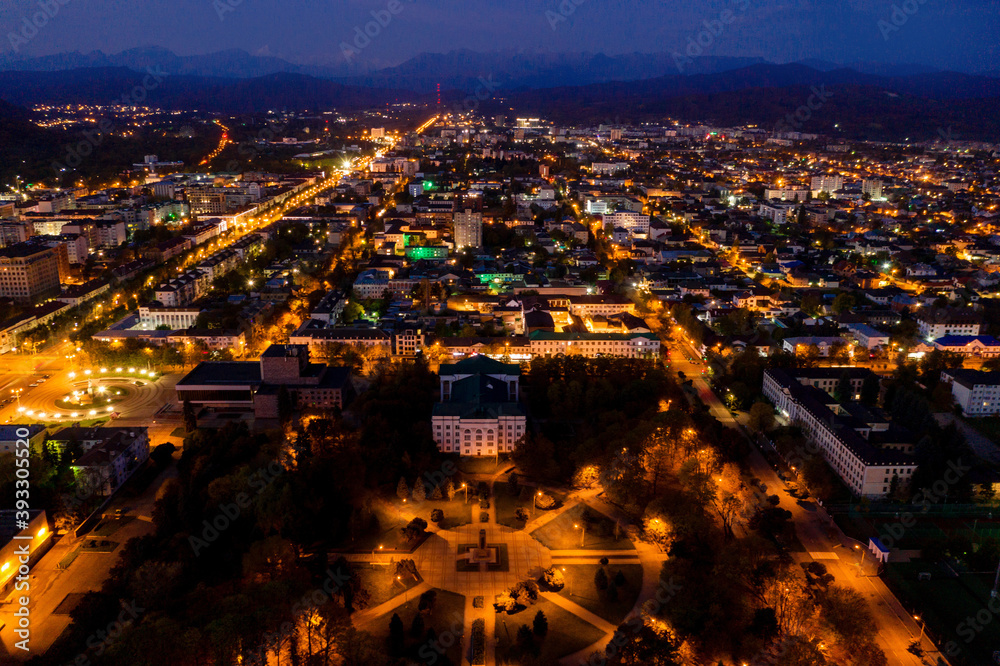 Nalchik city at night,  the capital city of the Kabardino-Balkarian Republic, Russia