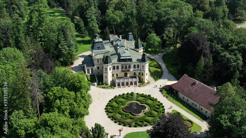 Aerial view of the beautiful Betliar manor house in the village of Betliar in Slovakia photo